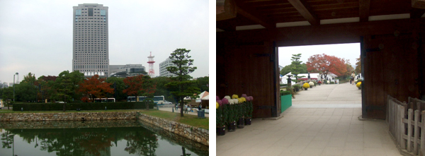 右：広島城公園内にある門から撮影